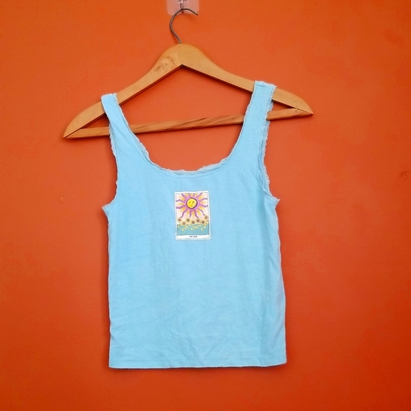 Tarot Sun Light Baby Blue Cropped Ribbed Tank - Picture 2 of 5